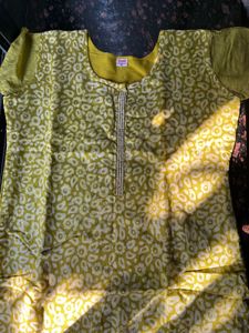 Lime green with white motif kurta