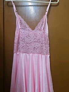 Pink Lace Satin Lingerie Dress