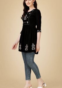Black Embroidered Tunic Top