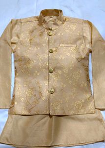 Elegant golden color kurta pajama jakat set for bo