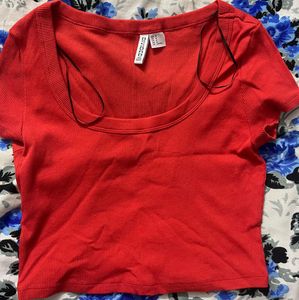Red Ribbed Crop Top