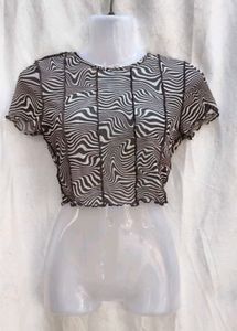 4111. Zebra Print Sheer Crop Top