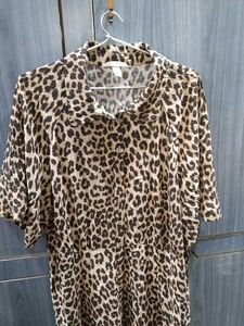 H&amp;M Leopard Print Midi Shirt Dress