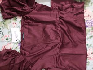 Burgundy Satin Mini Wrap Dress❣️✨💗 ( Size XL )