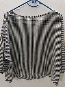 Black &amp; White Striped Sheer Top