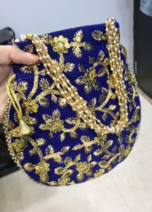 Blue &amp; Gold Clutch (Rajasthani potli)