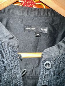 Black Top With Crochet Yoke