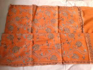 Orange Floral Embroidered Shawl Scarfs Stoles 🧣