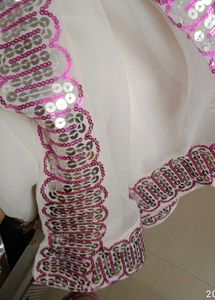 Pure GeorgetteSequin Embellished White Fabric