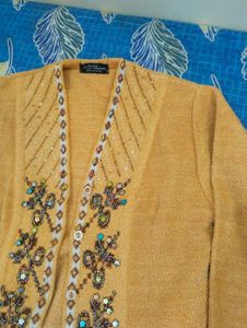 Elegant Embellished Cardigan Knitear Sweater