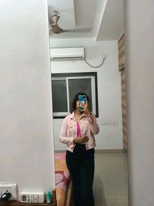 Light Pink Denim-strip Fur Jacket