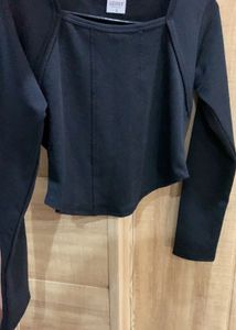 New Trendy Black Long Sleeve Corset Top