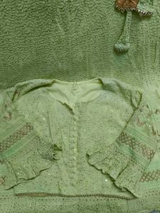 Lime Green Lehenga (Crop Top And Bottom)
