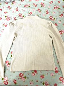 Ribbed Mock Neck Top w/ Pearl Detail