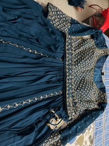 Navy Blue Ethnic Gown, Gold/Pearl Embroidery