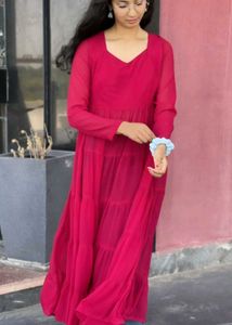 Pink Tiered Anarkali With Plazzo