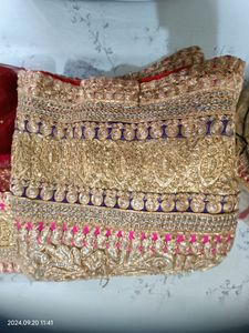 Golden Pink Red Lehenga