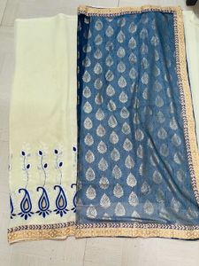 Elegant New Cream &amp; Navy Saree
