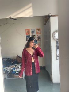 Maroon Embellished Cardigan