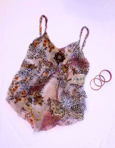 Animal Print Ruffle Layered Cami Top