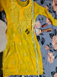 Yellow Chikankari Kurta With Free Legging