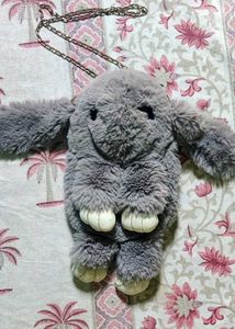 Fluffy Gray Bunny Shoulder Bag