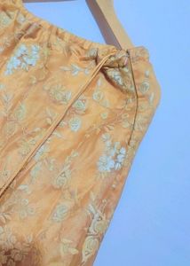 Navy Blue Top &amp; Golden Skirt Set Without Dupatta