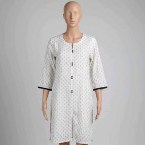 White Printed Straight Kurta