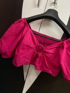 Hot pink puff sleeve top