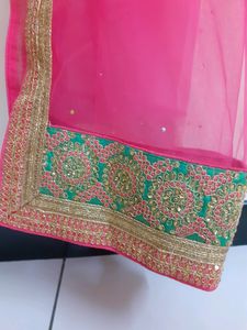 Pista Green Pink Bridal Lehenga Semi Stitched