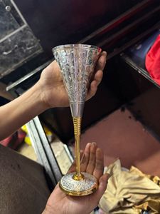 Vintage Silver &amp; Gold Etched Wine Glasses