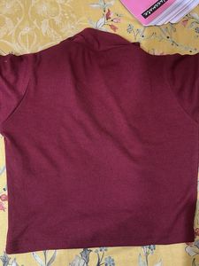 Burgundy Ribbed Polo Crop Top