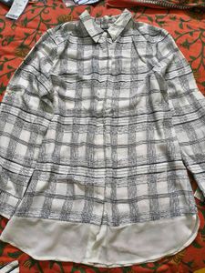 Checked White Longline Shirt