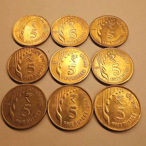 Set Of 9 Rare ₹5 Raindrop Coins