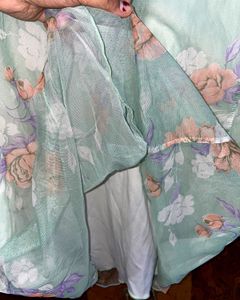 Floral Print Light Green Net Skirt With linin