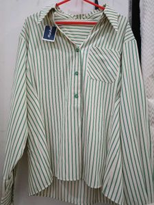 Striped Oversized Shirt And Corset Top Combo