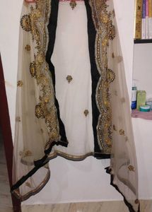 🌸 Black &amp; Beige Ethnic Skirt and Kurti Set – Eleg