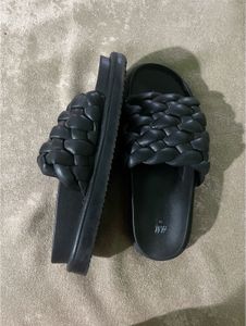 H&amp;M women black braided slides