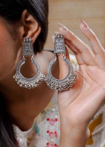 Oxidized Silver Jhumka Earrings