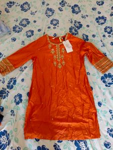 Embroidered Orange Kurta