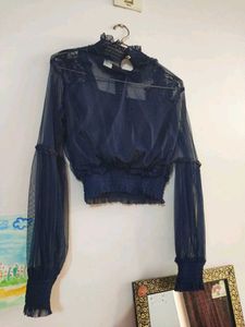 Elegant Navy Sheer Top