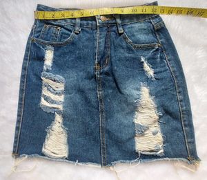 Distressed Denim Mini Skirt