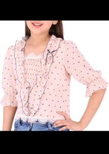 Cute Girls&#39; Floral Print Top