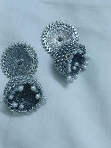 Silver Jhumka Earrings with Pearls