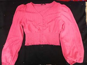 Pink Puff Sleeve Crop Top