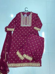 Maroon Embroidered Kurta Set