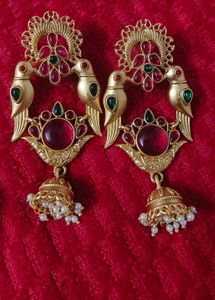 Gold Tone Peacock Jhumka Earrings