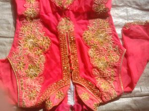 Light Red  &amp; Gold Embroidered Anarkali