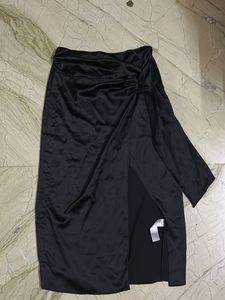 Black Slit Satin Skirt