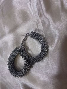 Silver Knitted Hoop Earrings